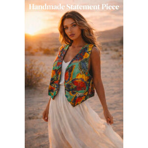 Handwoven Guatemala Butterfly Vest Mercerized Cotton Boho Festival Statement